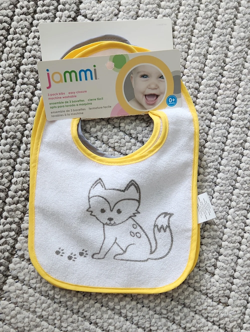 Jammi Yellow Trim Baby Bib - 3 Pack